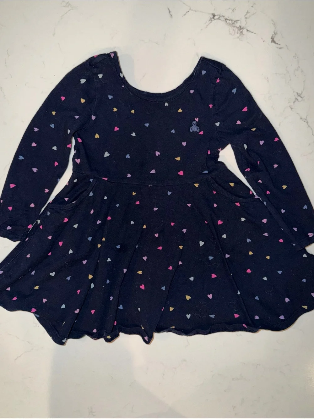 Girls Navy Heart-Print Long Sleeve Dress - Gap Brand